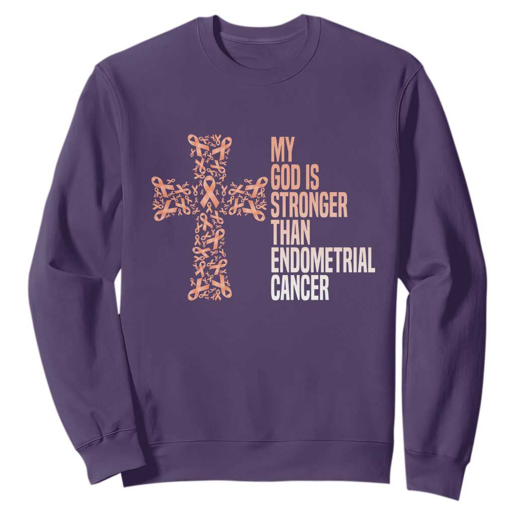 Religious Endometrial Cancer Gift Sweatshirt My God Is Stronger Than Cancer