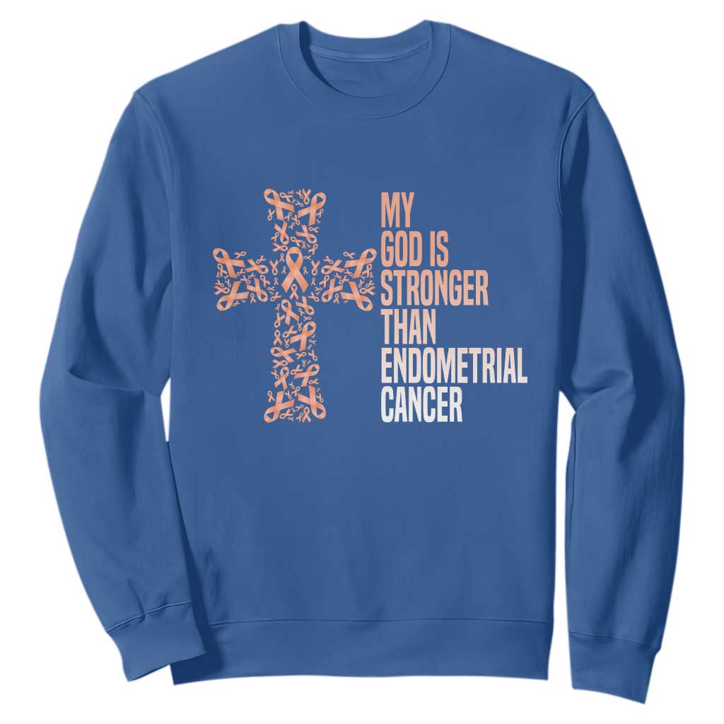 Religious Endometrial Cancer Gift Sweatshirt My God Is Stronger Than Cancer