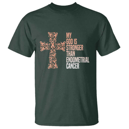 Religious Endometrial Cancer Gift T Shirt My God Is Stronger Than Cancer