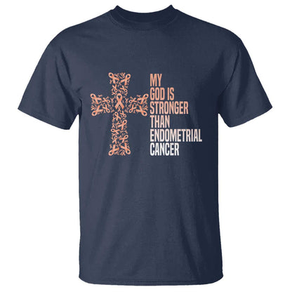 Religious Endometrial Cancer Gift T Shirt My God Is Stronger Than Cancer