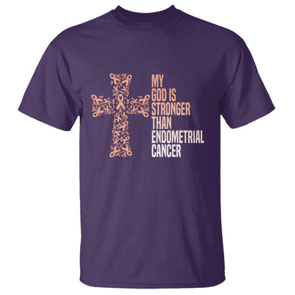 Religious Endometrial Cancer Gift T Shirt My God Is Stronger Than Cancer