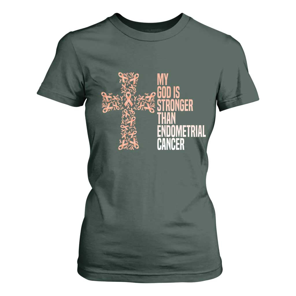 Religious Endometrial Cancer Gift T Shirt For Women My God Is Stronger Than Cancer