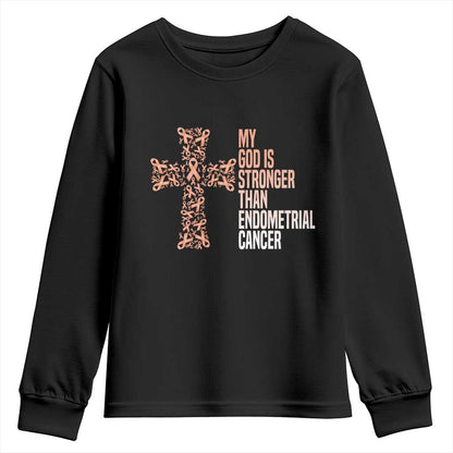 Religious Endometrial Cancer Gift Youth Sweatshirt My God Is Stronger Than Cancer