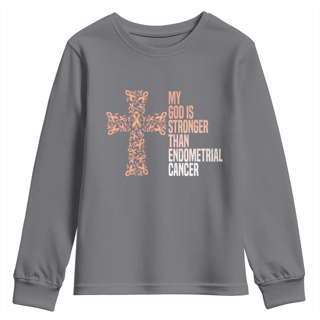 Religious Endometrial Cancer Gift Youth Sweatshirt My God Is Stronger Than Cancer