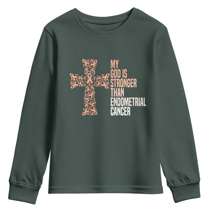Religious Endometrial Cancer Gift Youth Sweatshirt My God Is Stronger Than Cancer