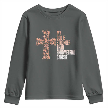 Religious Endometrial Cancer Gift Youth Sweatshirt My God Is Stronger Than Cancer