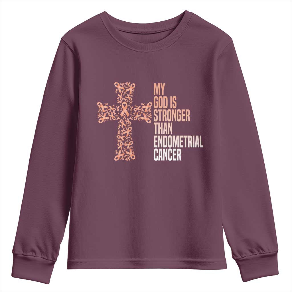 Religious Endometrial Cancer Gift Youth Sweatshirt My God Is Stronger Than Cancer