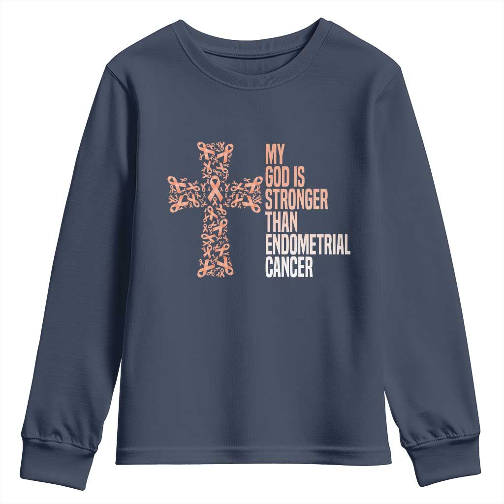 Religious Endometrial Cancer Gift Youth Sweatshirt My God Is Stronger Than Cancer
