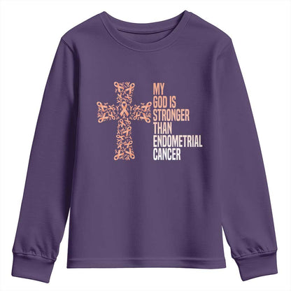 Religious Endometrial Cancer Gift Youth Sweatshirt My God Is Stronger Than Cancer