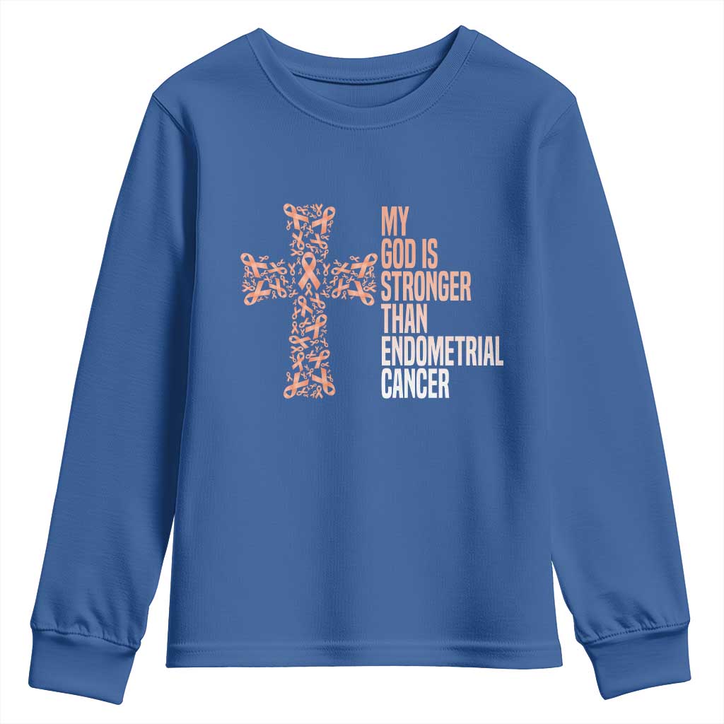 Religious Endometrial Cancer Gift Youth Sweatshirt My God Is Stronger Than Cancer