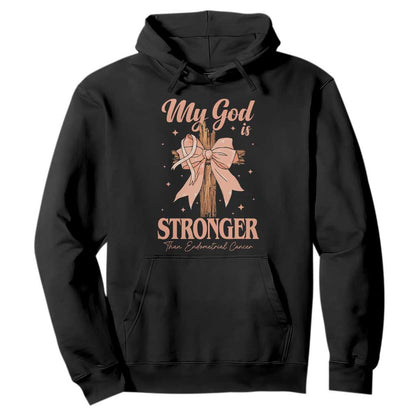 Endometrial Cancer Faith Peach Ribbon Hoodie My God Is Stronger Than Endometrial Cancer