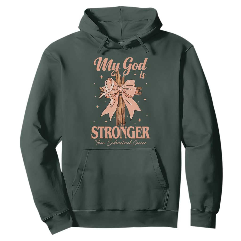 Endometrial Cancer Faith Peach Ribbon Hoodie My God Is Stronger Than Endometrial Cancer