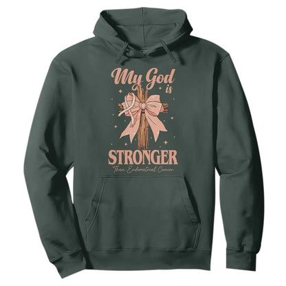 Endometrial Cancer Faith Peach Ribbon Hoodie My God Is Stronger Than Endometrial Cancer