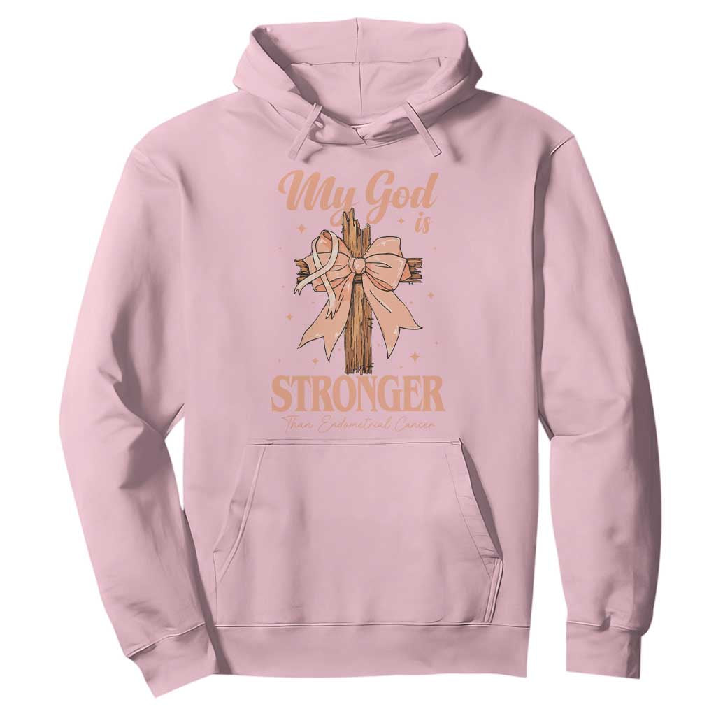 Endometrial Cancer Faith Peach Ribbon Hoodie My God Is Stronger Than Endometrial Cancer