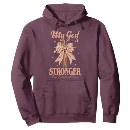 Endometrial Cancer Faith Peach Ribbon Hoodie My God Is Stronger Than Endometrial Cancer
