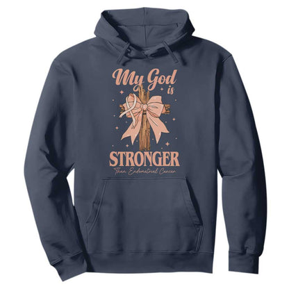 Endometrial Cancer Faith Peach Ribbon Hoodie My God Is Stronger Than Endometrial Cancer