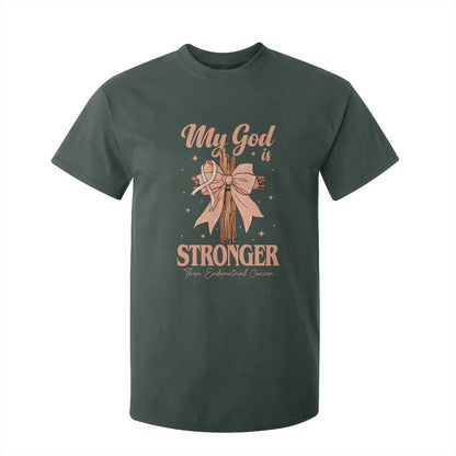 Endometrial Cancer Faith Peach Ribbon T Shirt For Kid My God Is Stronger Than Endometrial Cancer