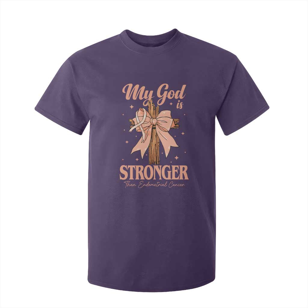 Endometrial Cancer Faith Peach Ribbon T Shirt For Kid My God Is Stronger Than Endometrial Cancer