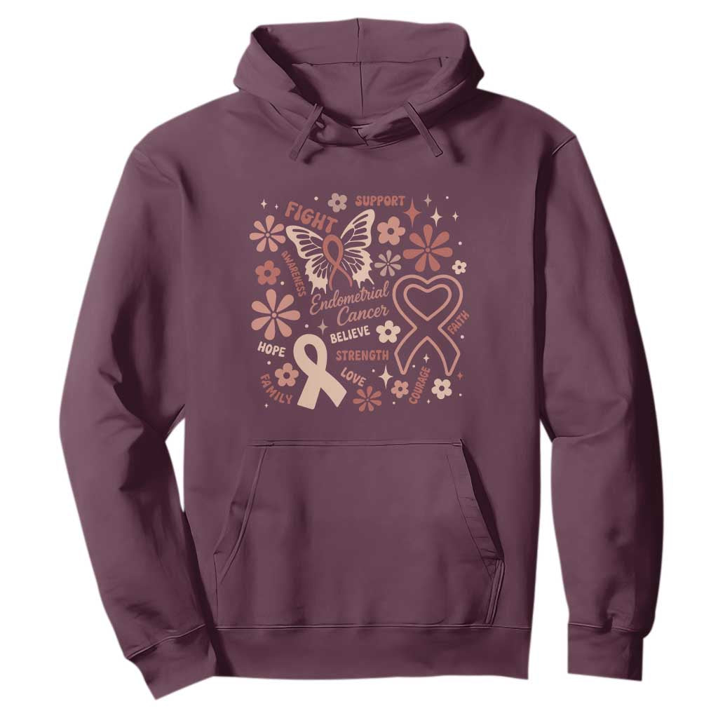 Endometrial Cancer Floral Butterfly Hoodie Believe Strength Faith