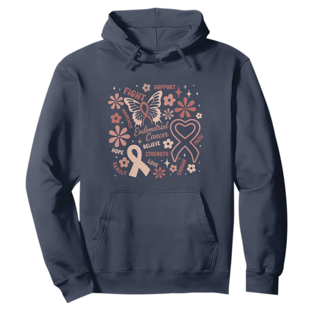 Endometrial Cancer Floral Butterfly Hoodie Believe Strength Faith