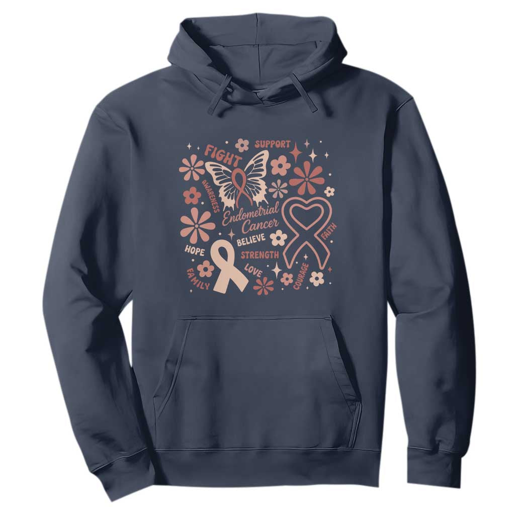 Endometrial Cancer Floral Butterfly Hoodie Believe Strength Faith