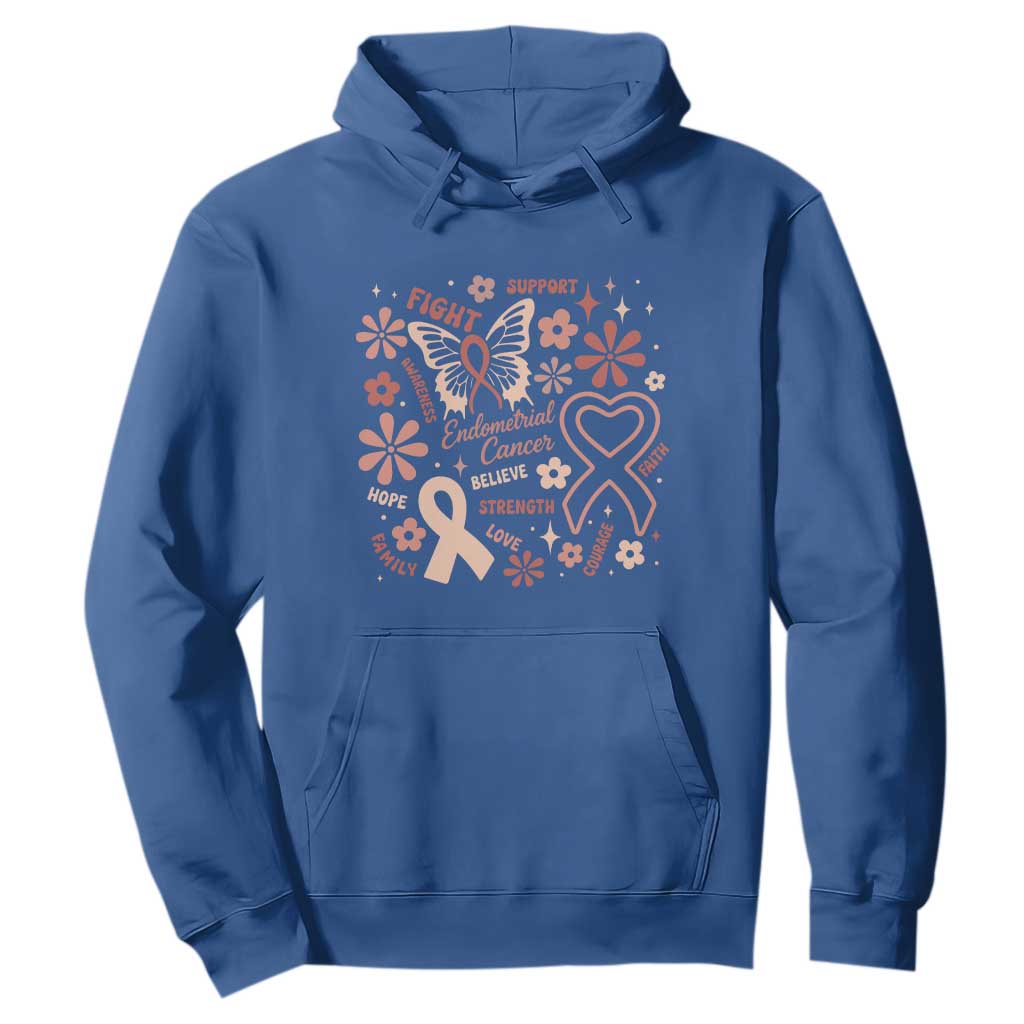 Endometrial Cancer Floral Butterfly Hoodie Believe Strength Faith