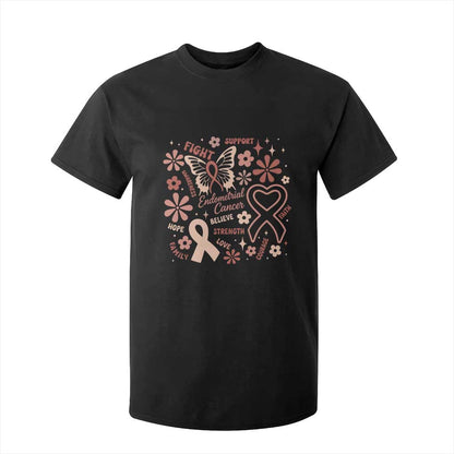 Endometrial Cancer Floral Butterfly T Shirt For Kid Believe Strength Faith