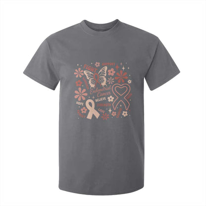 Endometrial Cancer Floral Butterfly T Shirt For Kid Believe Strength Faith