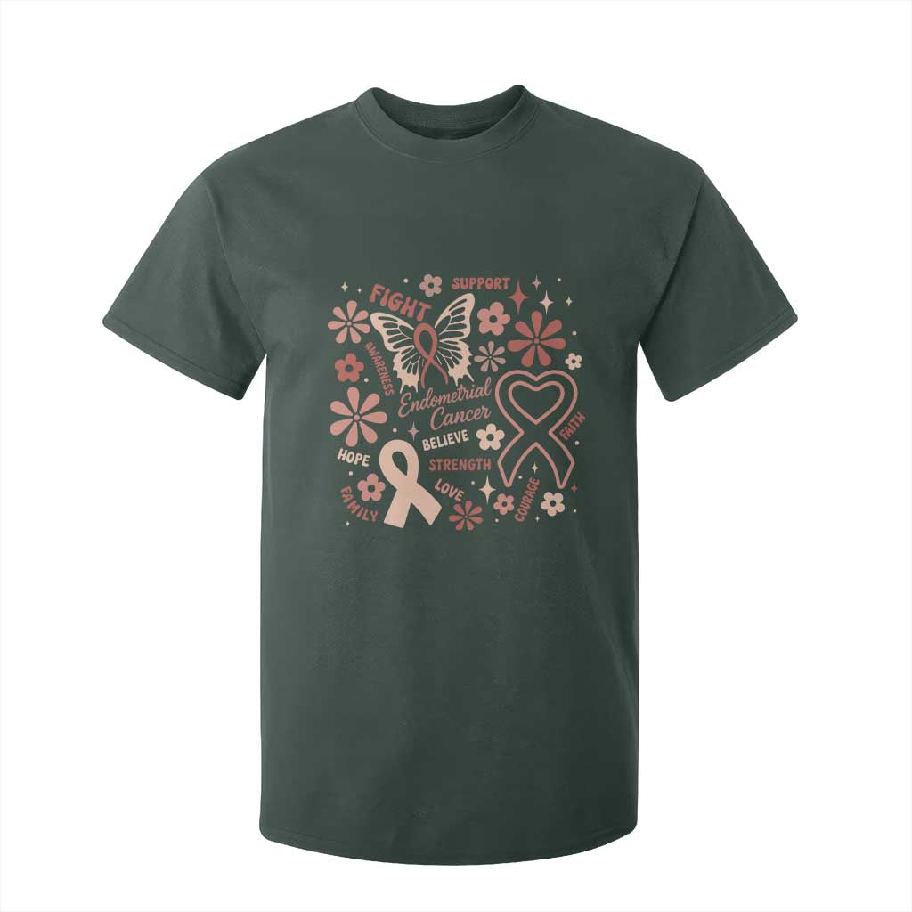Endometrial Cancer Floral Butterfly T Shirt For Kid Believe Strength Faith