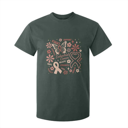 Endometrial Cancer Floral Butterfly T Shirt For Kid Believe Strength Faith