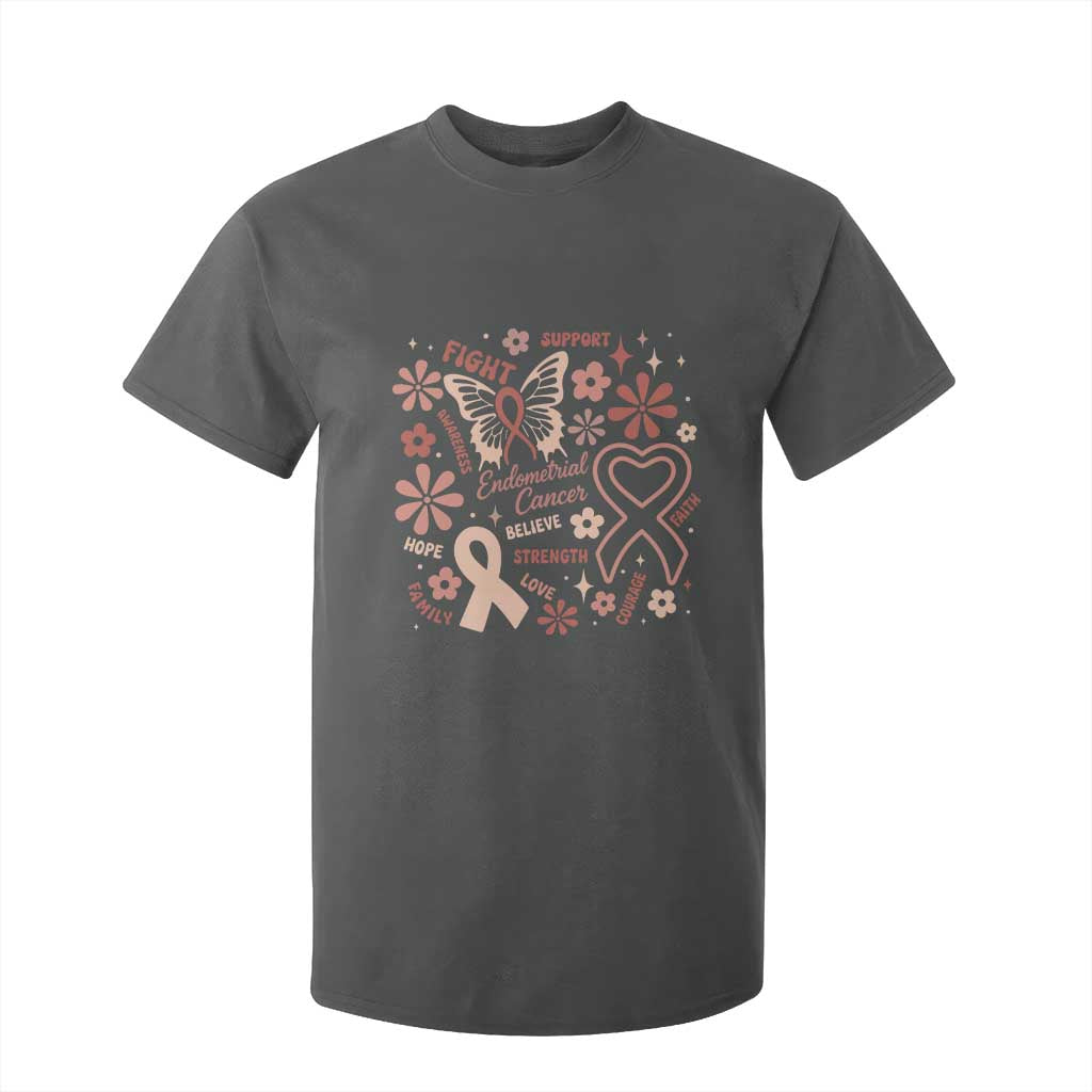 Endometrial Cancer Floral Butterfly T Shirt For Kid Believe Strength Faith