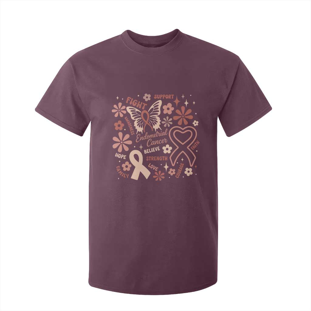 Endometrial Cancer Floral Butterfly T Shirt For Kid Believe Strength Faith