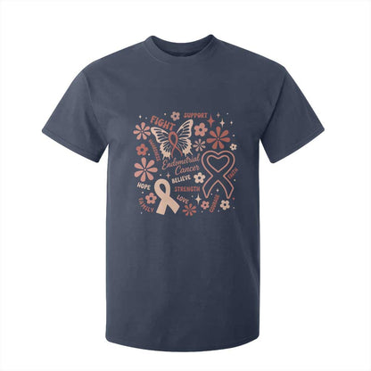Endometrial Cancer Floral Butterfly T Shirt For Kid Believe Strength Faith