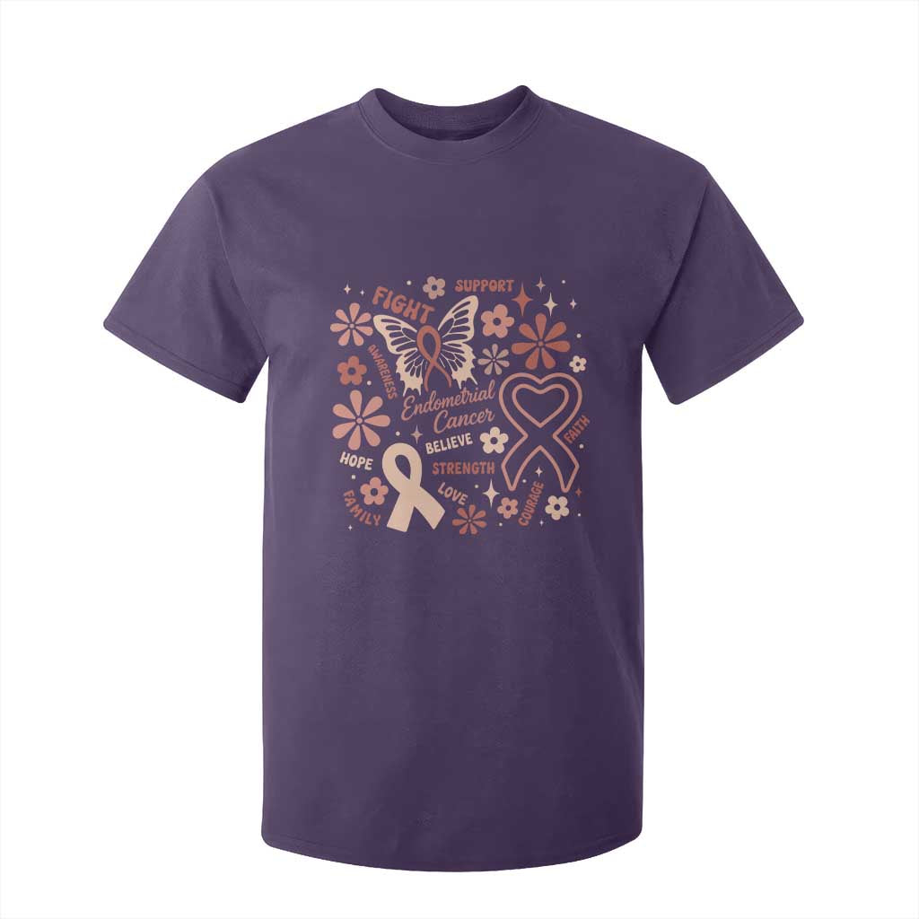 Endometrial Cancer Floral Butterfly T Shirt For Kid Believe Strength Faith