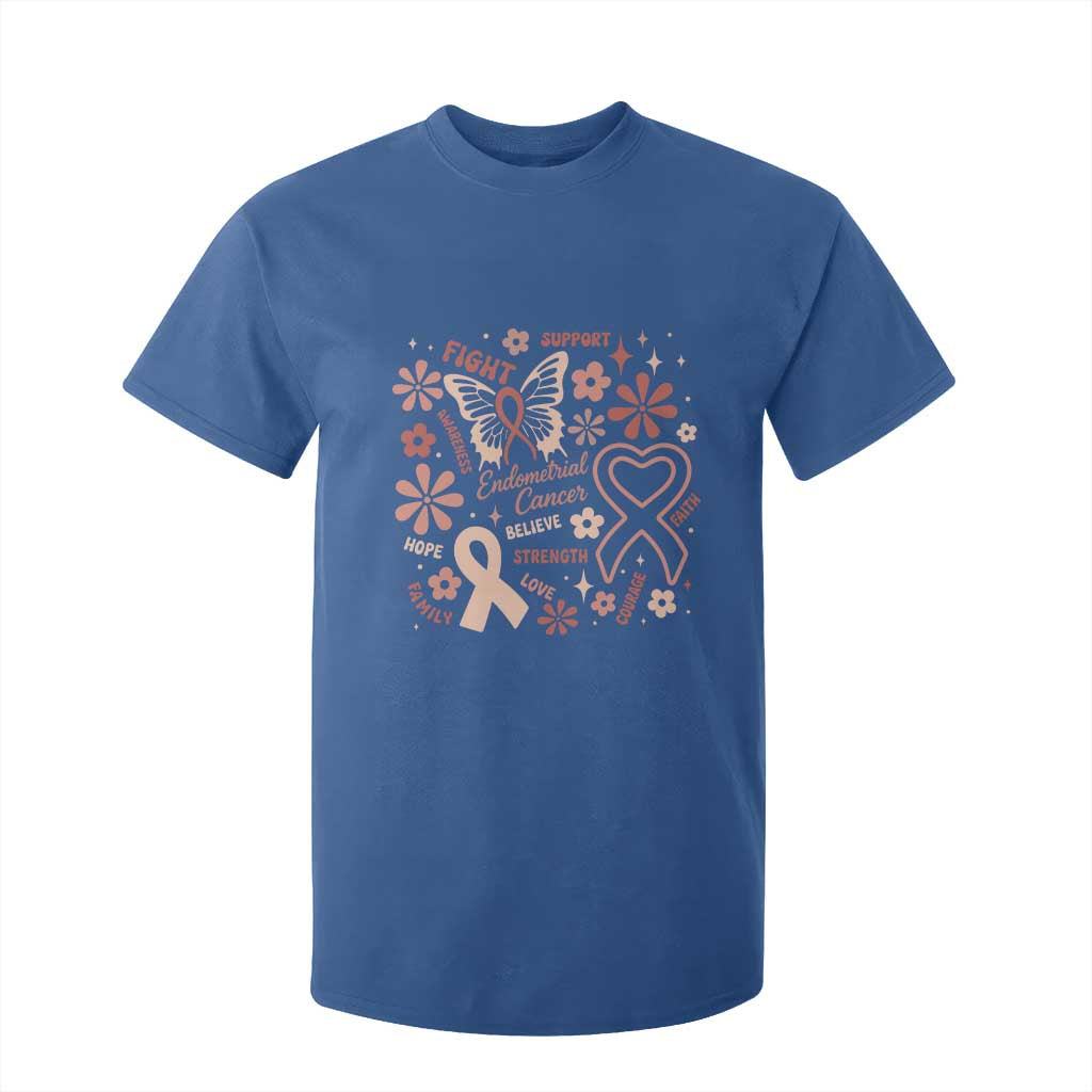 Endometrial Cancer Floral Butterfly T Shirt For Kid Believe Strength Faith