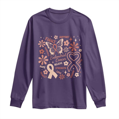 Endometrial Cancer Floral Butterfly Long Sleeve Shirt Believe Strength Faith