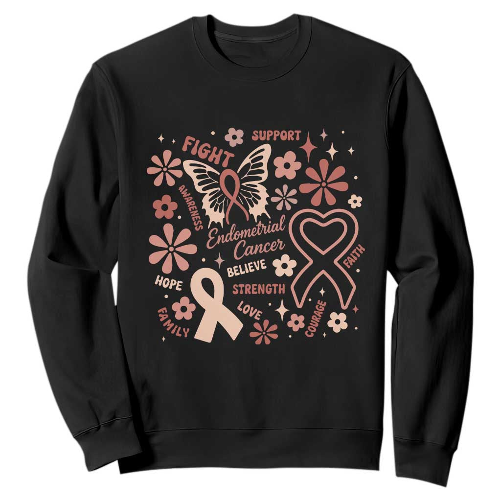 Endometrial Cancer Floral Butterfly Sweatshirt Believe Strength Faith