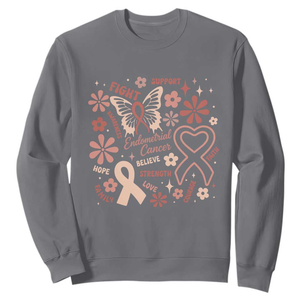 Endometrial Cancer Floral Butterfly Sweatshirt Believe Strength Faith