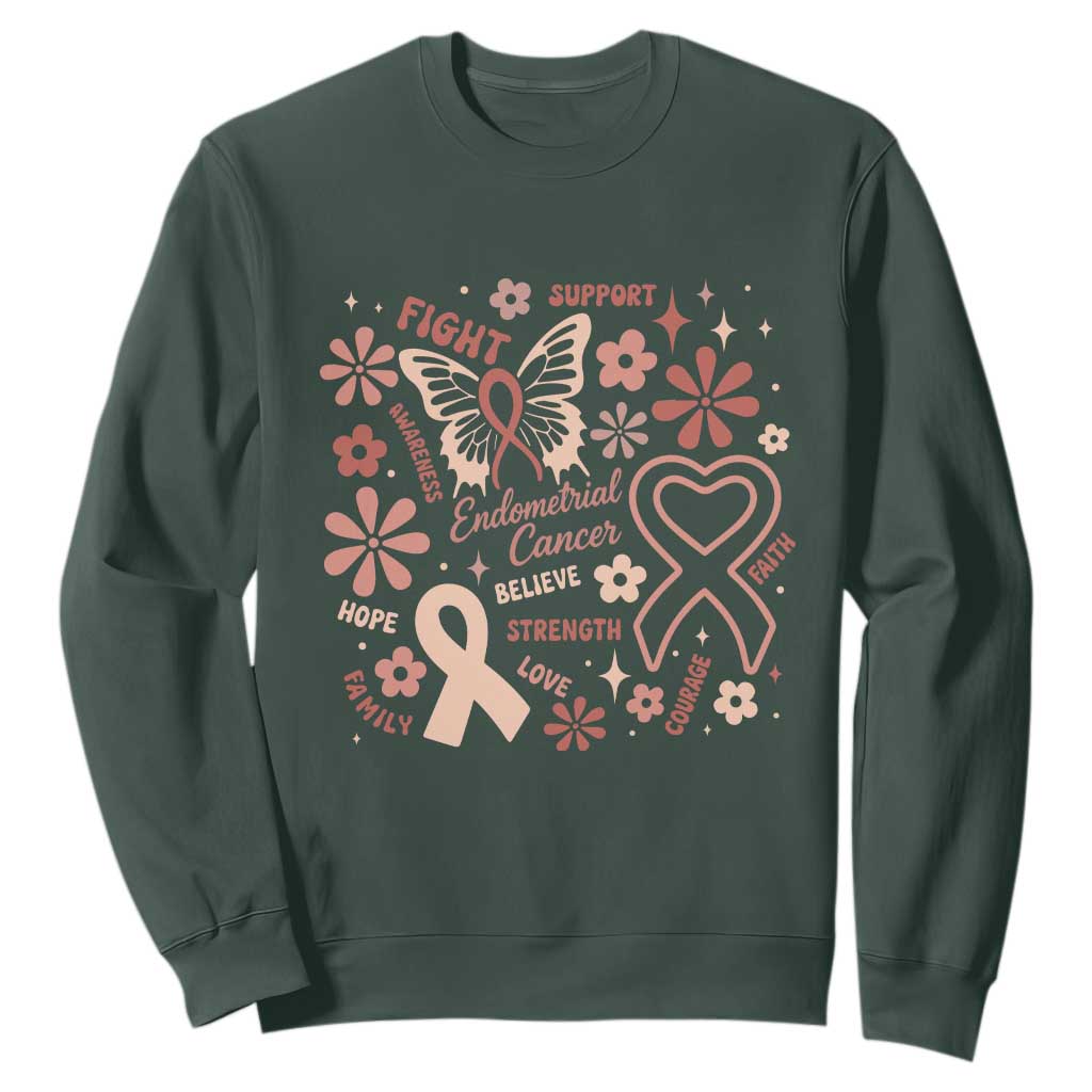 Endometrial Cancer Floral Butterfly Sweatshirt Believe Strength Faith