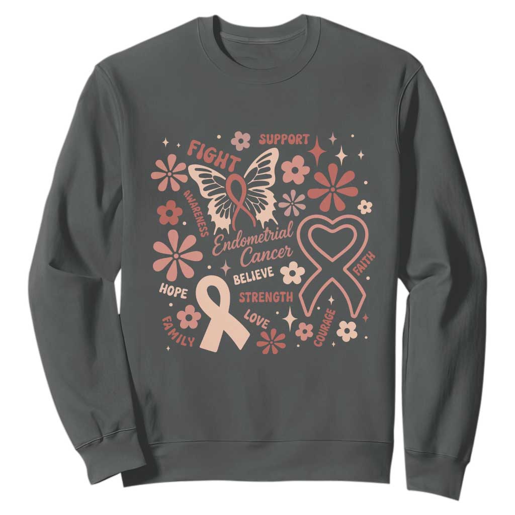 Endometrial Cancer Floral Butterfly Sweatshirt Believe Strength Faith