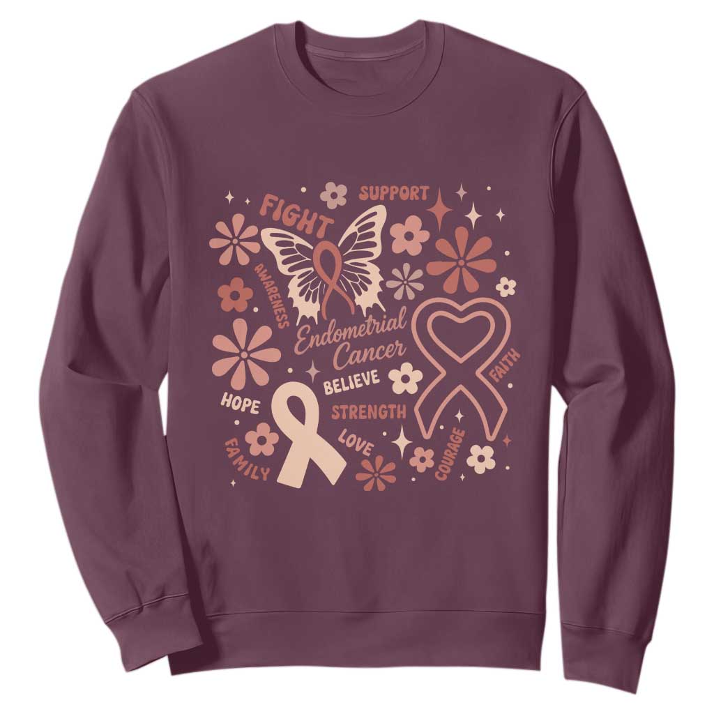 Endometrial Cancer Floral Butterfly Sweatshirt Believe Strength Faith