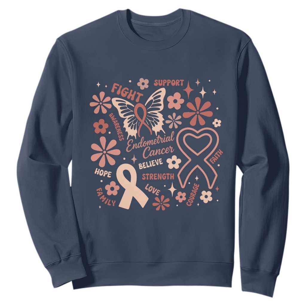 Endometrial Cancer Floral Butterfly Sweatshirt Believe Strength Faith