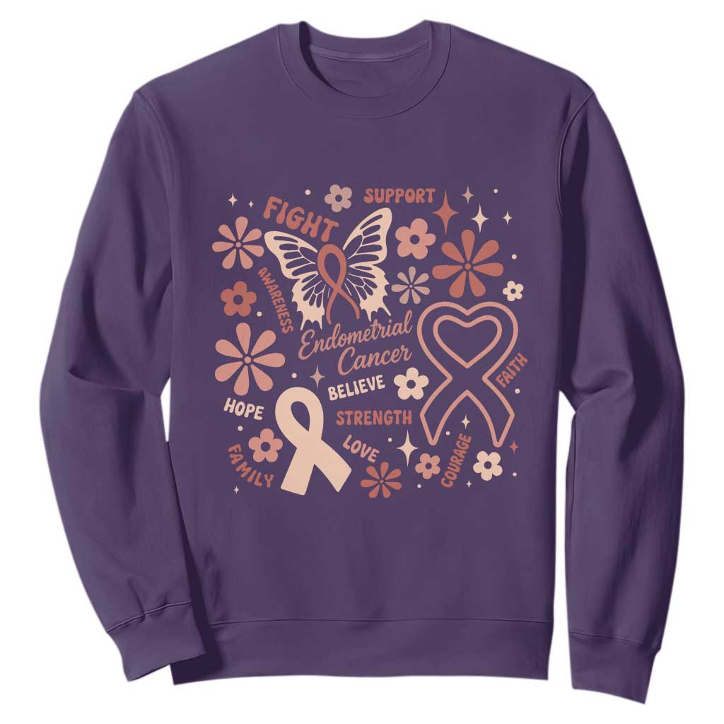 Endometrial Cancer Floral Butterfly Sweatshirt Believe Strength Faith