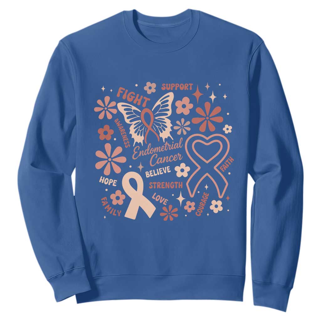 Endometrial Cancer Floral Butterfly Sweatshirt Believe Strength Faith