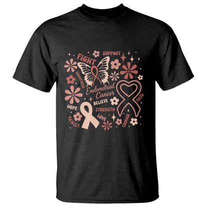 Endometrial Cancer Floral Butterfly T Shirt Believe Strength Faith