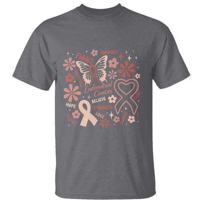 Endometrial Cancer Floral Butterfly T Shirt Believe Strength Faith
