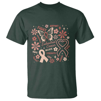 Endometrial Cancer Floral Butterfly T Shirt Believe Strength Faith