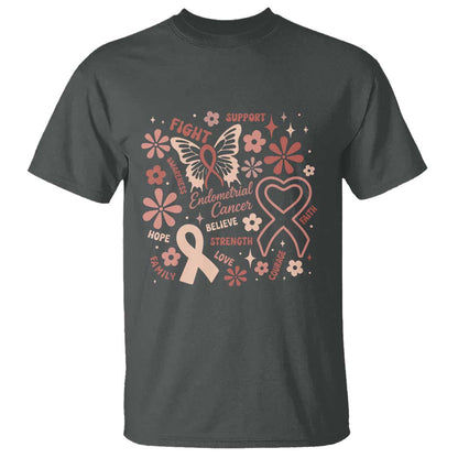 Endometrial Cancer Floral Butterfly T Shirt Believe Strength Faith