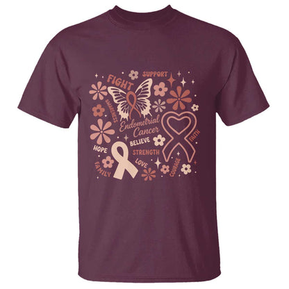 Endometrial Cancer Floral Butterfly T Shirt Believe Strength Faith