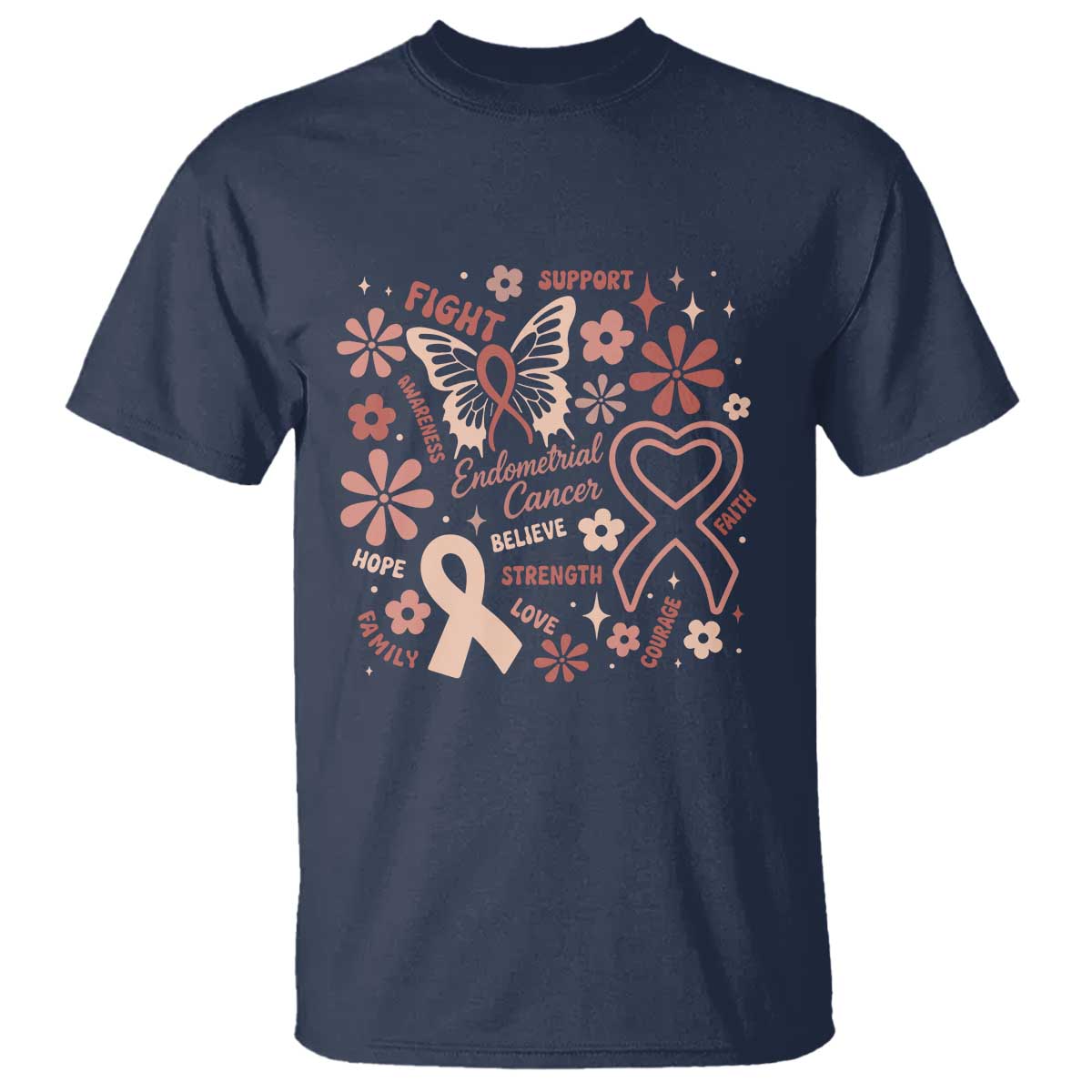 Endometrial Cancer Floral Butterfly T Shirt Believe Strength Faith